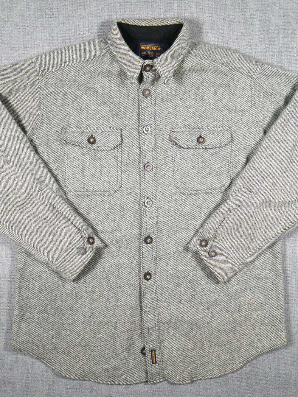 Vintage Woolrich Wool Button Up Gray Salt And Pepper Workwear Size L